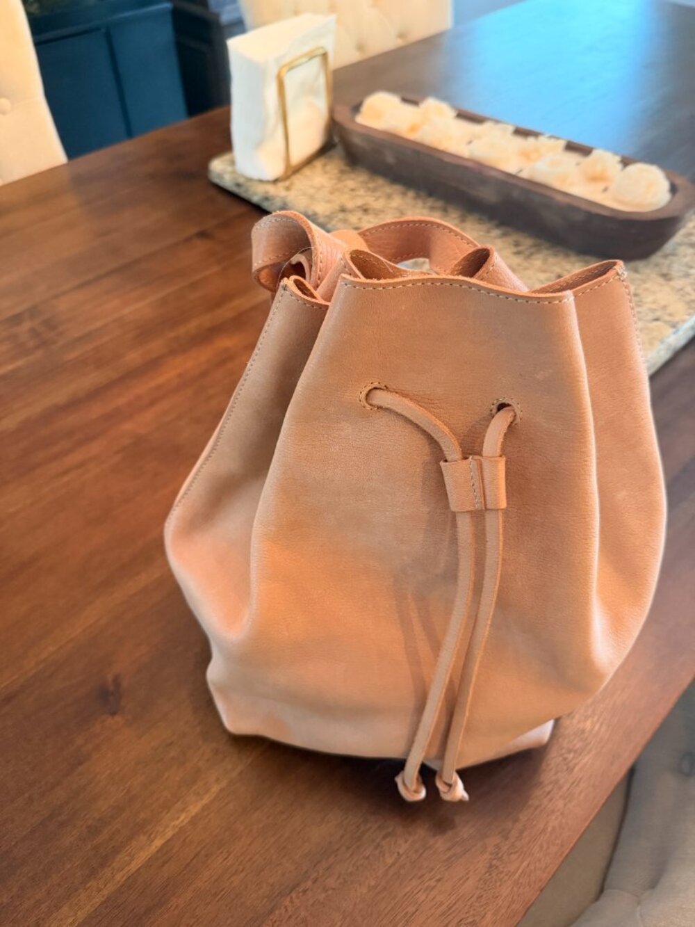Madewell Tan Leather Drawstring Bucket Bag Convertible Backpack